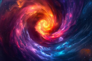 Multicolored energy swirls forming a mesmerizing cosmic vortex, abstract explosion of vibrant hues