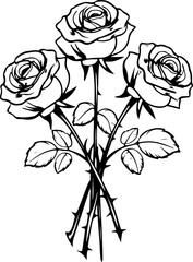 line art illustration of a rose bouquet