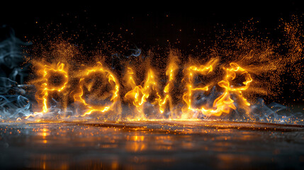 Word "POWER" illuminated in yellow electric spark on a dark background