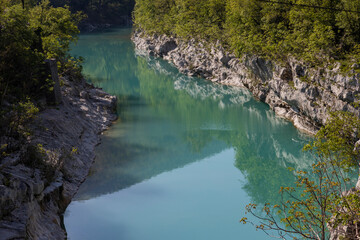 Kanal or Kanal ob Soč relaxing and small Slovenian village with a springboard to dive from the...