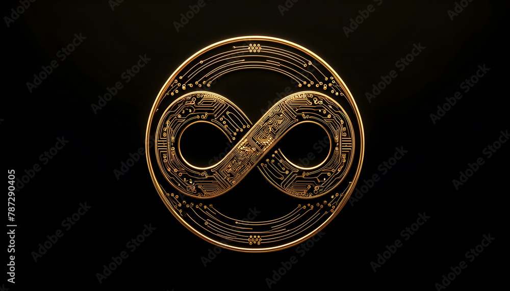 Poster an infinity symbol, crafted from a flowing ribbon of golden light that twists and turns, creating a 