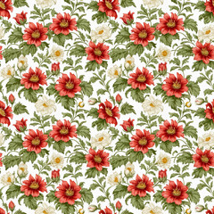 Seamless natural floral pattern with twigs and leaves