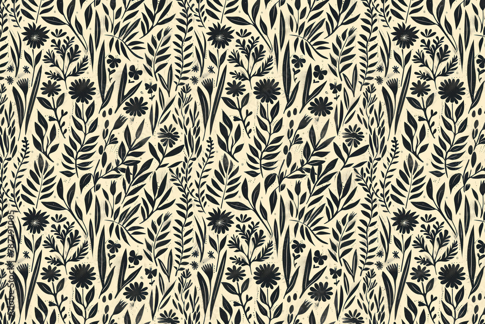 Poster toile pattern tapestry. linocut print. monochrome botanical pattern background. created with generat