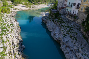 Kanal or Kanal ob Soč relaxing and small Slovenian village with a springboard to dive from the...