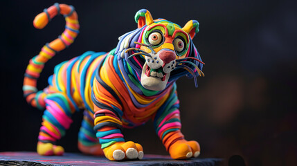 Tigre colorido feito de massinha de modelar