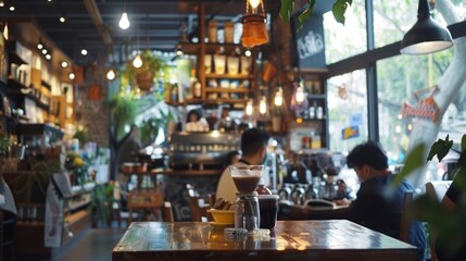 The unmistakable aroma of freshly brewed coffee mixes with the sweet scent of paint as the blurry figures of artists and creatives work on their latest projects in the lively atmosphere .