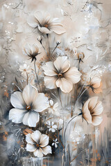 Beautiful artwork of white flowers with delicate petals on a richly textured canvas, exuding a classic and serene vibe