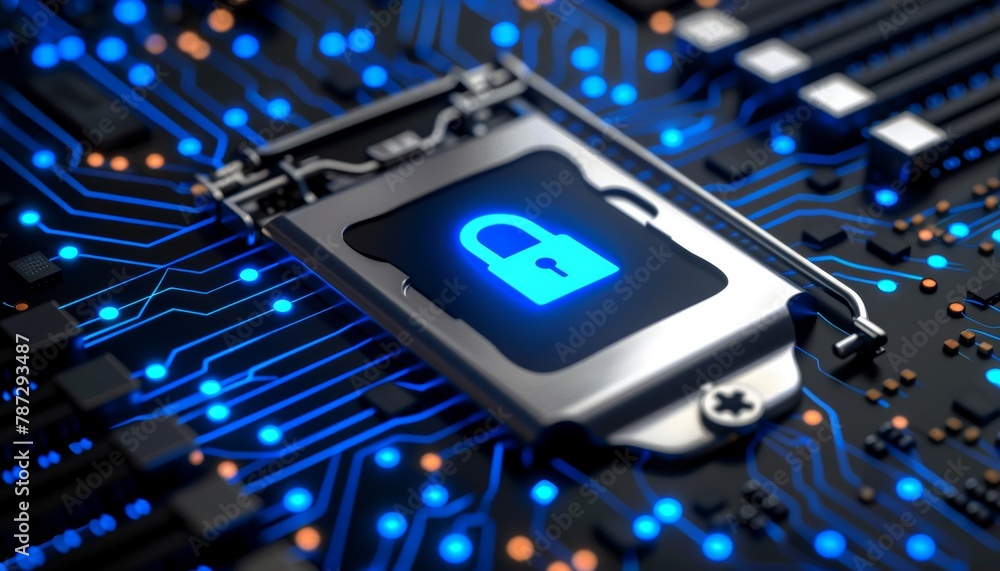 Poster motherboard cybersecurity secure connection for ai regulation and network safety authentication