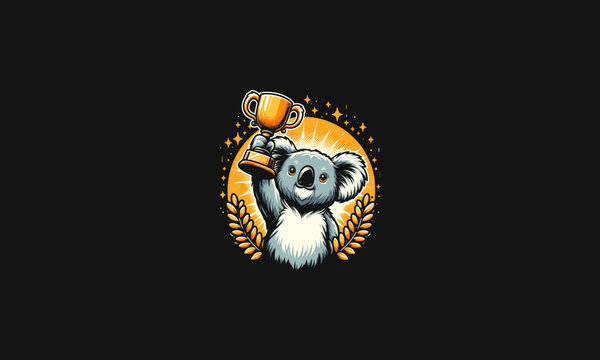 koala raises the trophy vector illustration mascot design