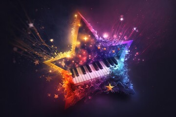 Colorful Star with a Piano inside - Dynamic Lighting Stars - Music Festival Concert