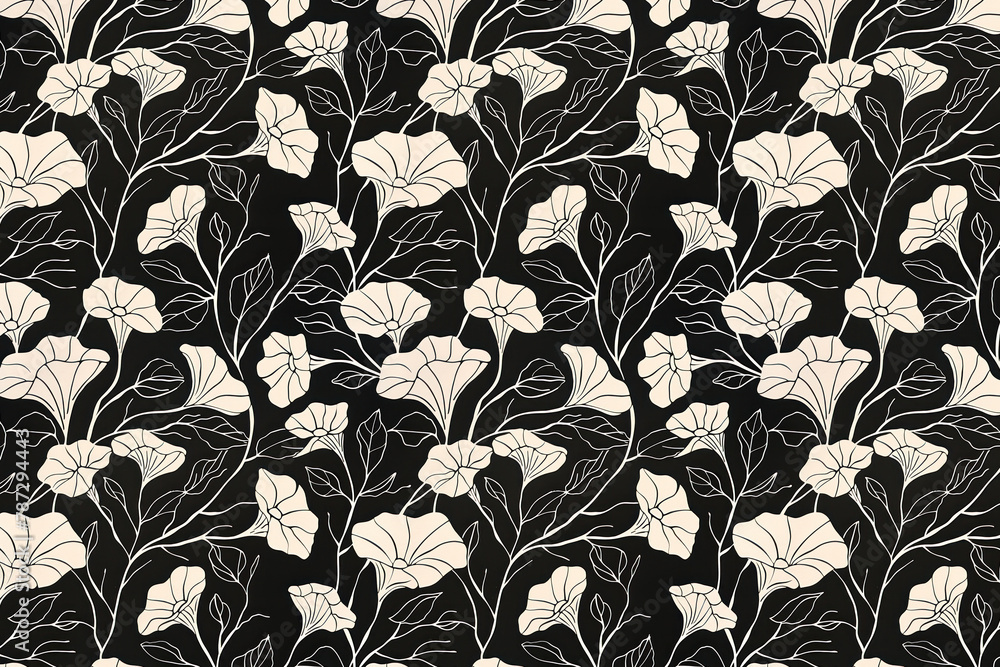 Poster toile pattern tapestry. linocut print. monochrome botanical pattern background. created with generat
