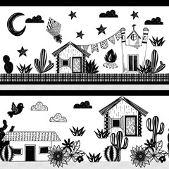 set of icons of houses party cordel junina brazil