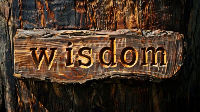 a wooden sign that says wisdom on it