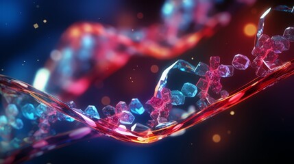 3D rendered geometric DNA strands with high-tech enhancements - obrazy, fototapety, plakaty