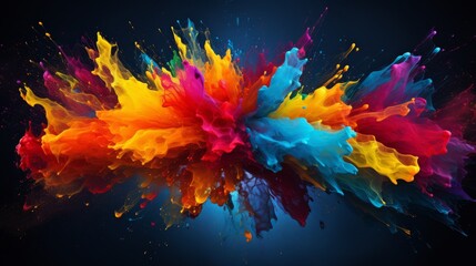 Abstract color splash with vibrant paint drops splattering on a dark canvas