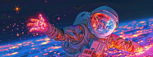 Astronaut Floating in Space with Earth Backdrop
