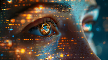 The image depicts a holographic eye entwined with intricate digital elements, denoting advanced visualization