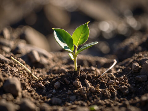 sprouting plant in a dry land