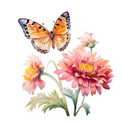 Butterfly on a flower watercolor style, illustration.