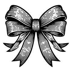 Christmas birthday bow gift box present sketch engraving generative ai fictional character PNG illustration. Scratch board imitation. Black and white image.