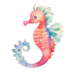 cute seahorse fish watercolor style, illustration.