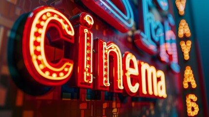 a neon sign that says cinema on a building