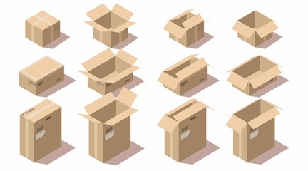 Isometric Cardboard Delivery Package Boxes.Jpg