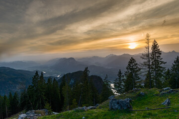 Sunset Over Ebbs: Stunning Alpine View with Majestic Mountains and Lush Forests (Kaiser Mountains,...
