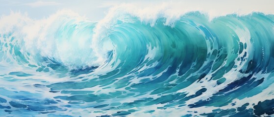 Abstract ocean waves in vivid turquoise and deep blue with white foam highlights - obrazy, fototapety, plakaty