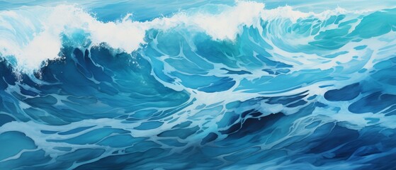 Abstract ocean waves in vivid turquoise and deep blue with white foam highlights