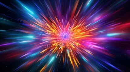 Fototapeta premium Abstract starburst in neon colors, radiating from a central point with dynamic energy