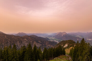 Sunset Over Ebbs: Stunning Alpine View with Majestic Mountains and Lush Forests (Kaiser Mountains,...