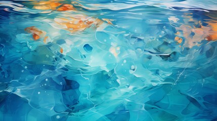 Abstract water reflections with shimmering blues and greens in vivid tones