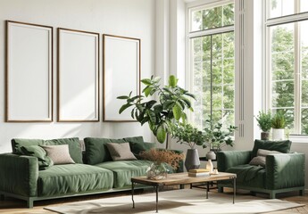 Frame mockup, Inviting Living Room Interior with Modern Furniture, high-resolution (300 DPI)