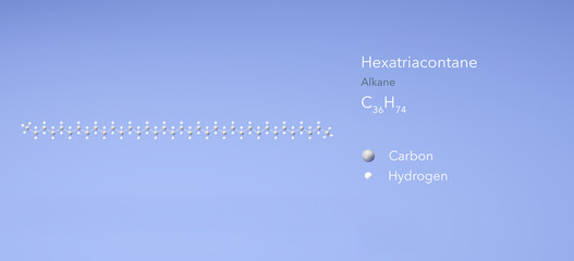 hexatriacontane molecule, molecular structures, alkane, 3d model, Structural Chemical Formula and Atoms with Color Coding