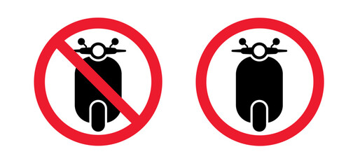 Stop, no ride on a motor scooter. Forbidden for motorcycle or motor bike. No ban signboard for motor bicycle. Electric scooter or E scooter logo. Modern ecology vehicle. No parking for charge charging