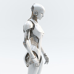 robot body, hyper realistic, unreal engine. modeled after a woman body. white background high fashion. 