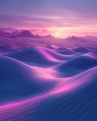 Desert with holographic dunes, shimmering under moonlight, wide lens, futuristic style, professional color grading,soft shadowns