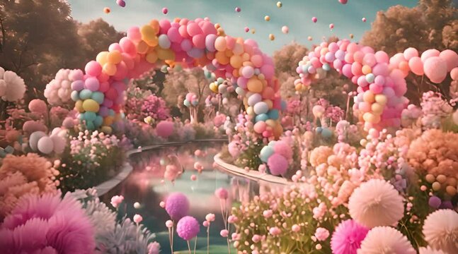 Surreal Candy Gardens Blooming Under Rainbow Skies