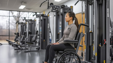 Woman in Wheelchair Exercising at Gym