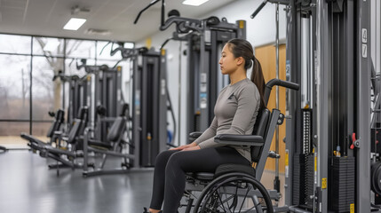 Obraz premium Woman in Wheelchair Exercising at Gym