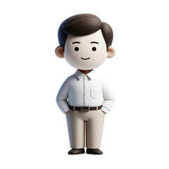 A teacher is wearing a white shirt and khaki pants. He is smiling and standing with his hands on his hips, Teachers’ Day, clipart, 3d render,isolate on white background.