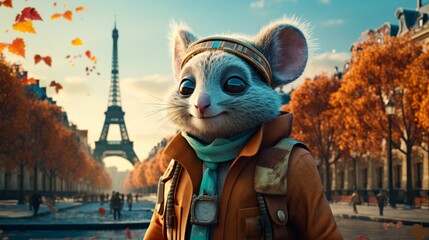 Envision a sophisticated koala in a cashmere cardigan, paired with a silk scarf and a beret. Against a backdrop of Parisian streets, it exudes artistic flair and cosmopolitan charm. The atmosphere: bo - obrazy, fototapety, plakaty