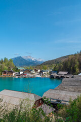 Fototapeta premium Serene Shores of Königssee: Alpine Village by Turquoise Waters