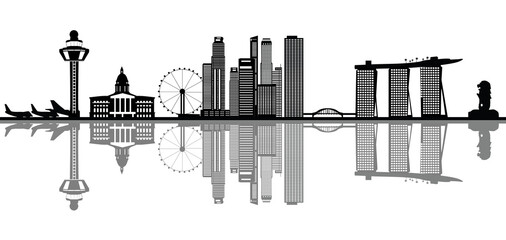 singapore city skyline png file on transparent background