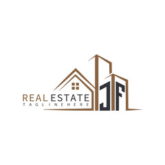 JF initial monogram logo for real estate with home shape creative design.
