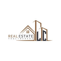 LC initial monogram logo for real estate with home shape creative design.