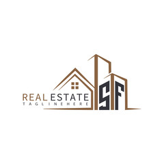 SF initial monogram logo for real estate with home shape creative design.