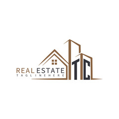 TC initial monogram logo for real estate with home shape creative design.