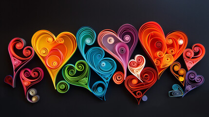 Colorful scrollwork hearts with text space - 787306412
